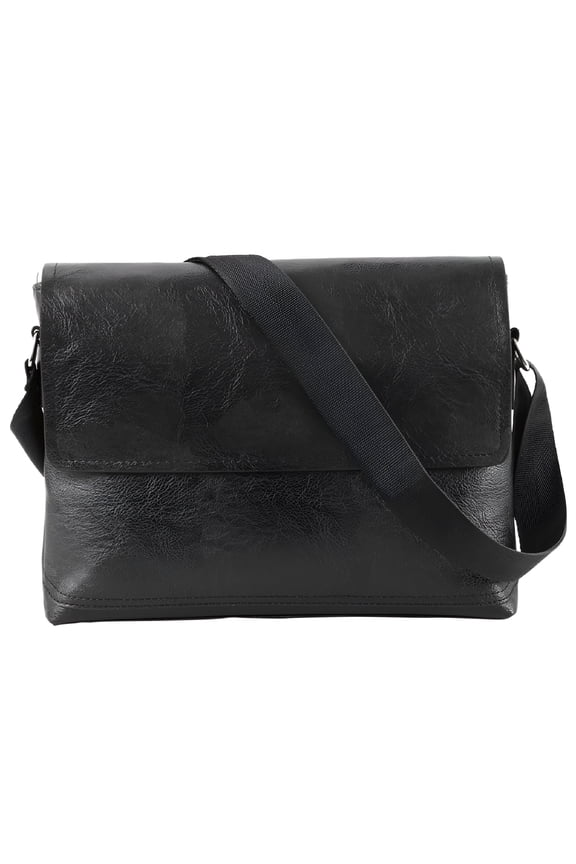Mens Leather Messenger Bag, Vintage PU Leather Briefcase Satchel with Adjustable Strap, Slim Crossbody Shoulder Handbag for Work Business Travel School, Dark Brown