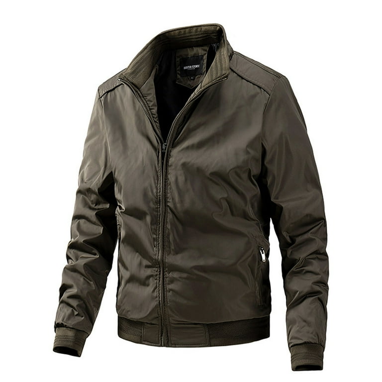 Gasue 2023 Mens Winter Jacket Fashionable Zipper Breathable Reversible Coats Long Sleeve Solid Color Business Work Jacket Coffee XL
