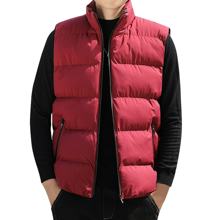 Gasue 2023 Warm Mens Puffer Vest Jackets in Winter 2023 Basic Street Style Sleeveless Solid Color Comfortable Coat Soft Travel Home Jackets Red M
