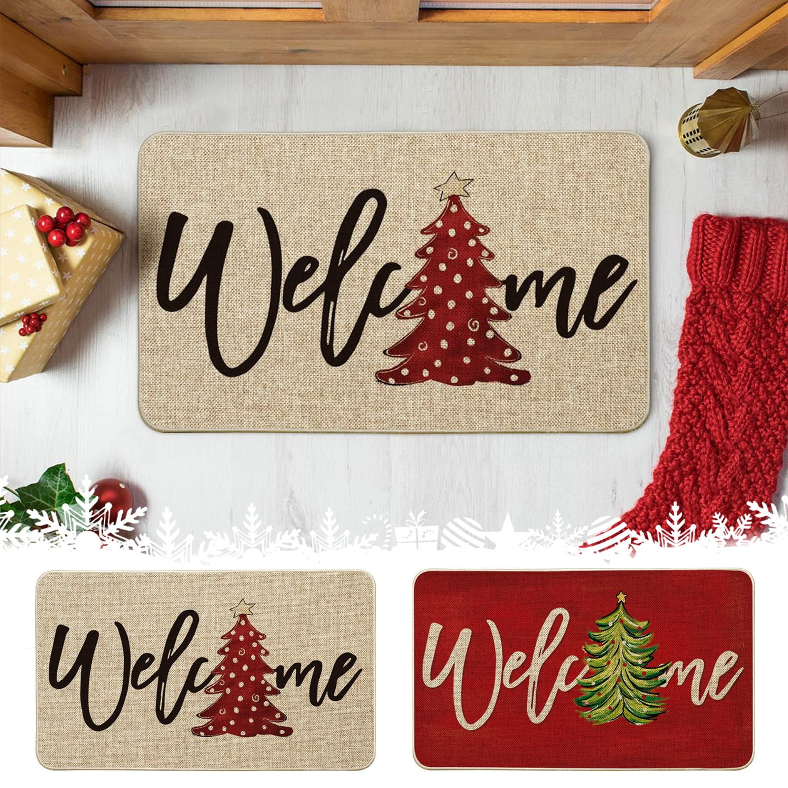 Gasue Christmas Tree Christmas Door Mat Winter Home Decor Thin
