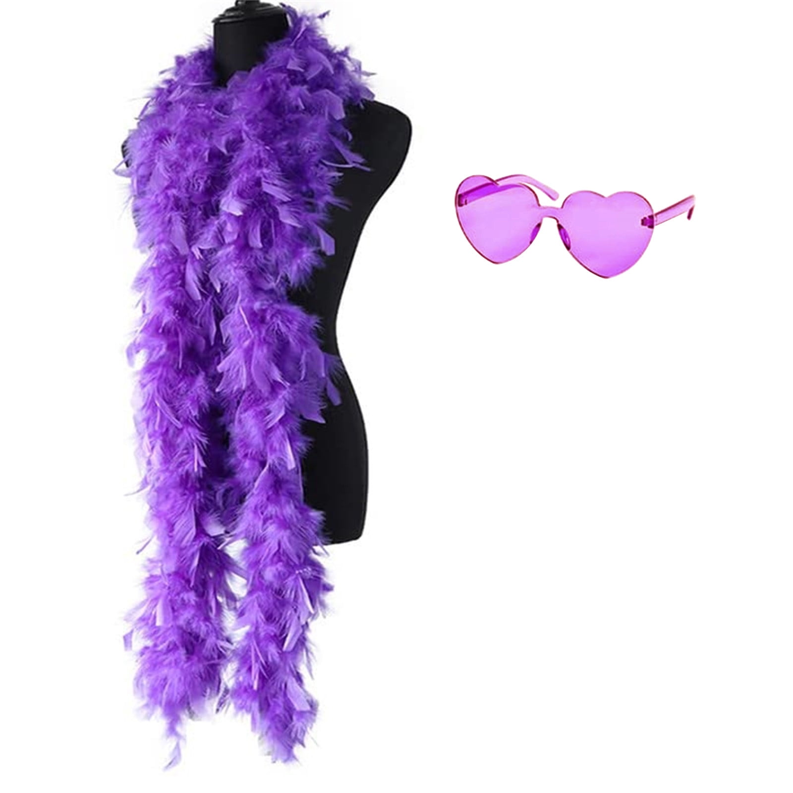 Gasue Fall Decorations for Home, Feather Boas with Heart Rimless Sunglasses - 2m/6.6ft Feather Boa for Women - Ideal for Dancing, Wedding, Party