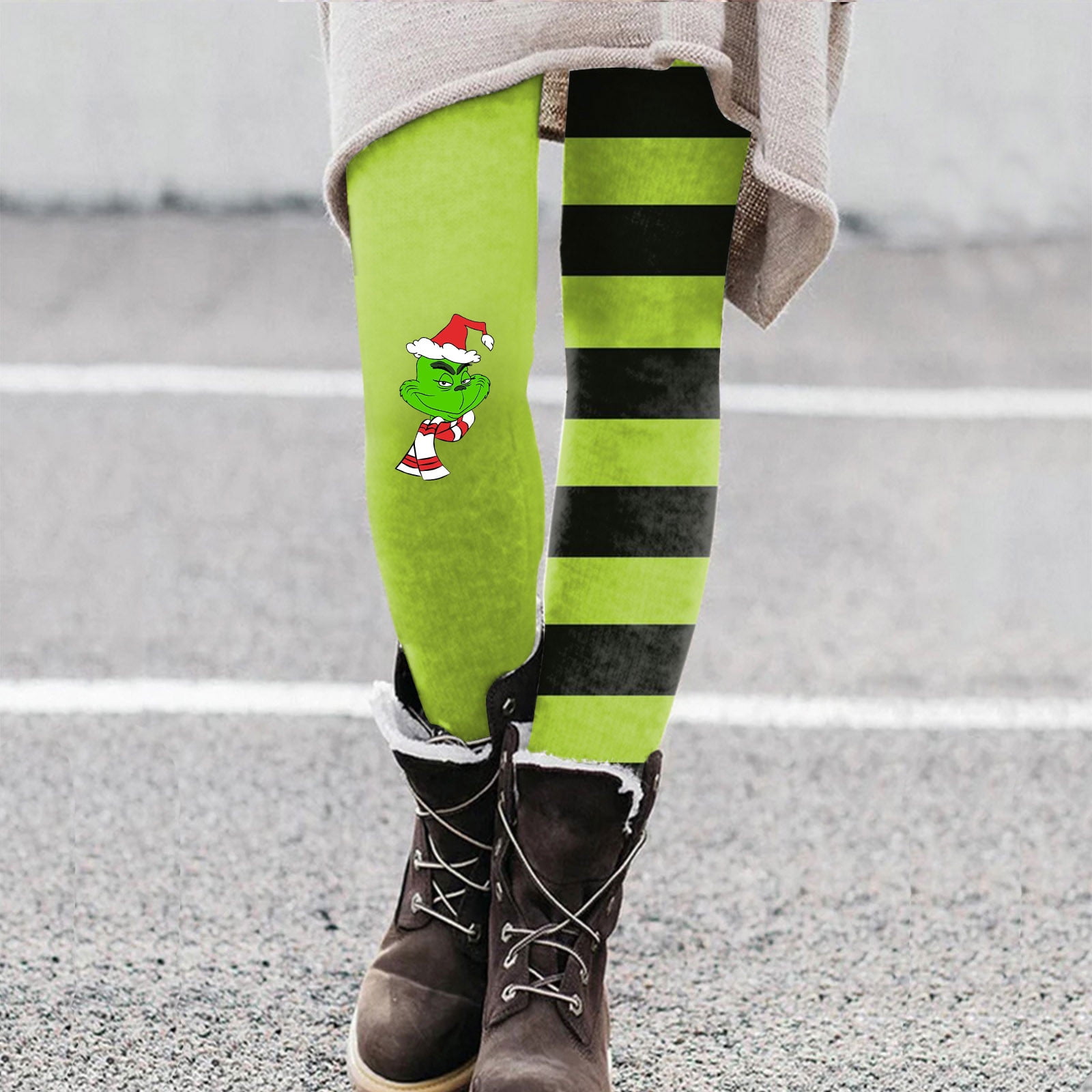 Gasue Grinch Leggings, Women's Casual Outdoor Christmas Printed Slim