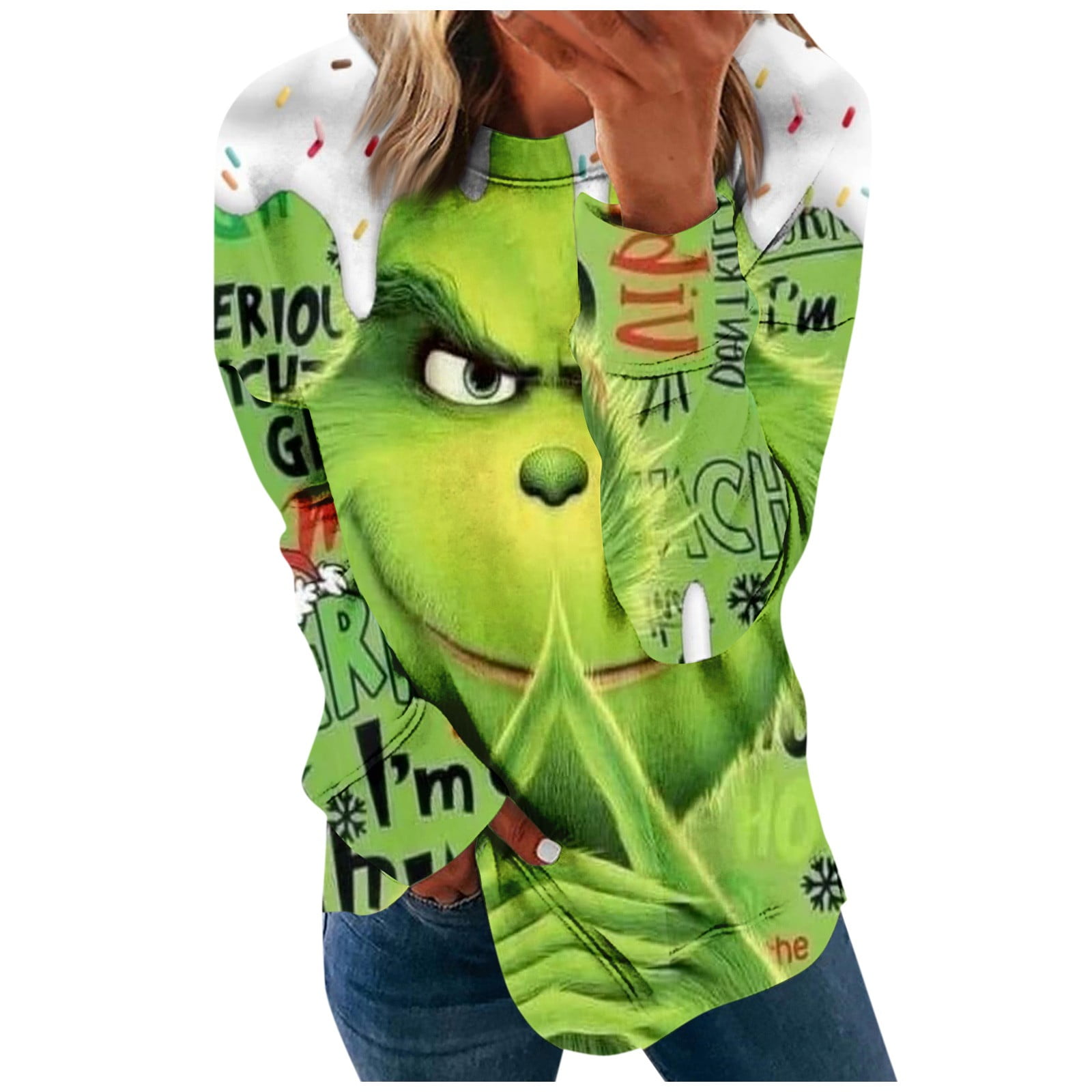 Gasue Grinch Shirts, Women's Fashion Casual Loose Printed Round Neck