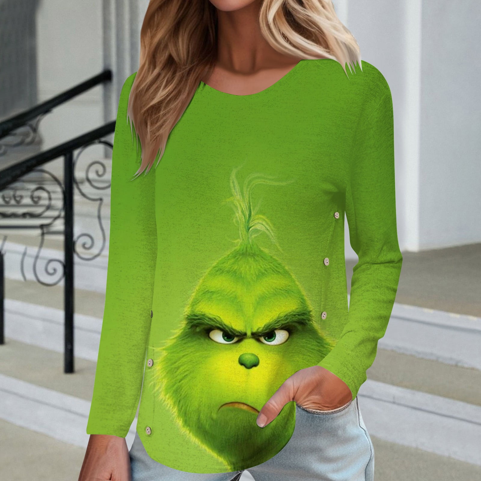 Gasue Grinch Shirts for Adults, Women's Casual Christmas Print Round