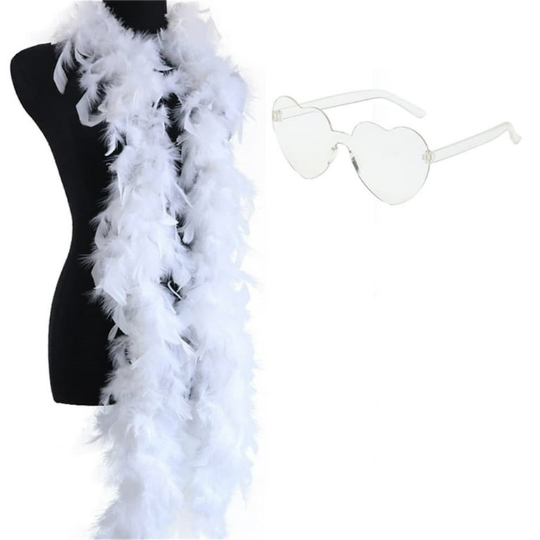 Gasue Fall Decorations for Home, Feather Boas with Heart Rimless Sunglasses - 2m/6.6ft Feather Boa for Women - Ideal for Dancing, Wedding, Party