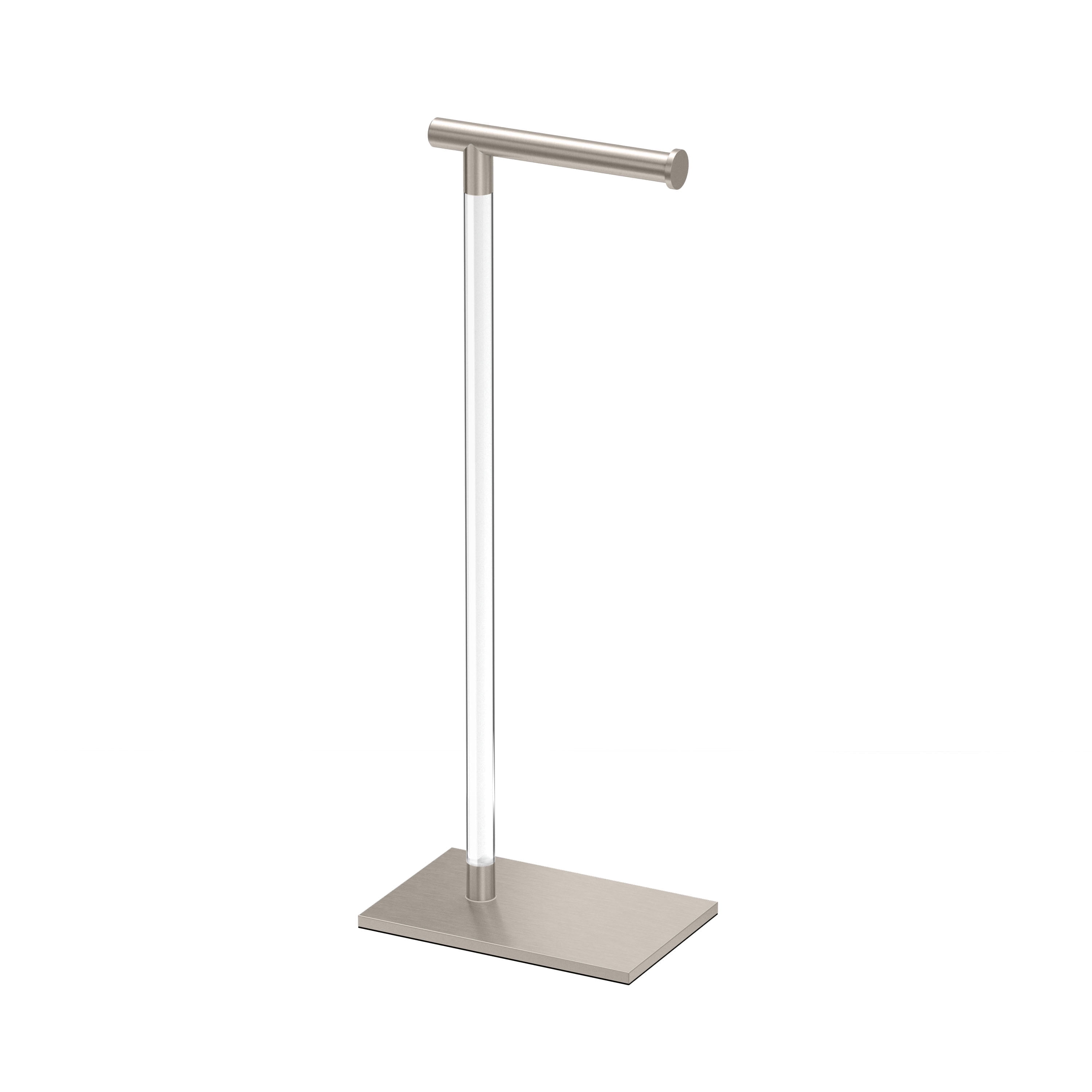 Satin Nickel and Acrylic Freestanding Toilet Paper Holder with Weighted Base