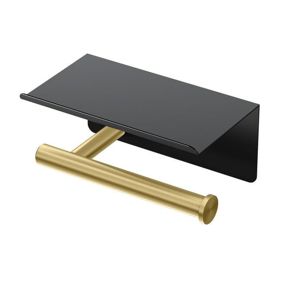 Gatco 1420MXB Latitude II Toilet Paper Holder with Mobile Shelf, Matte Black/Brushed Brass