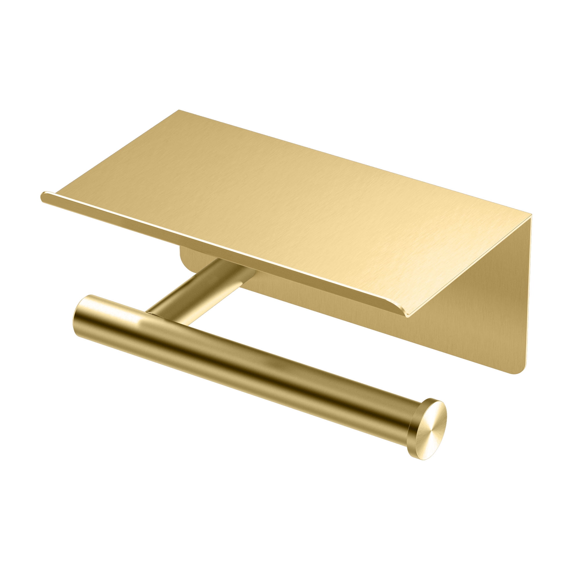 Brushed Brass Wall Mounted Toilet Paper Holder with Mobile Shelf