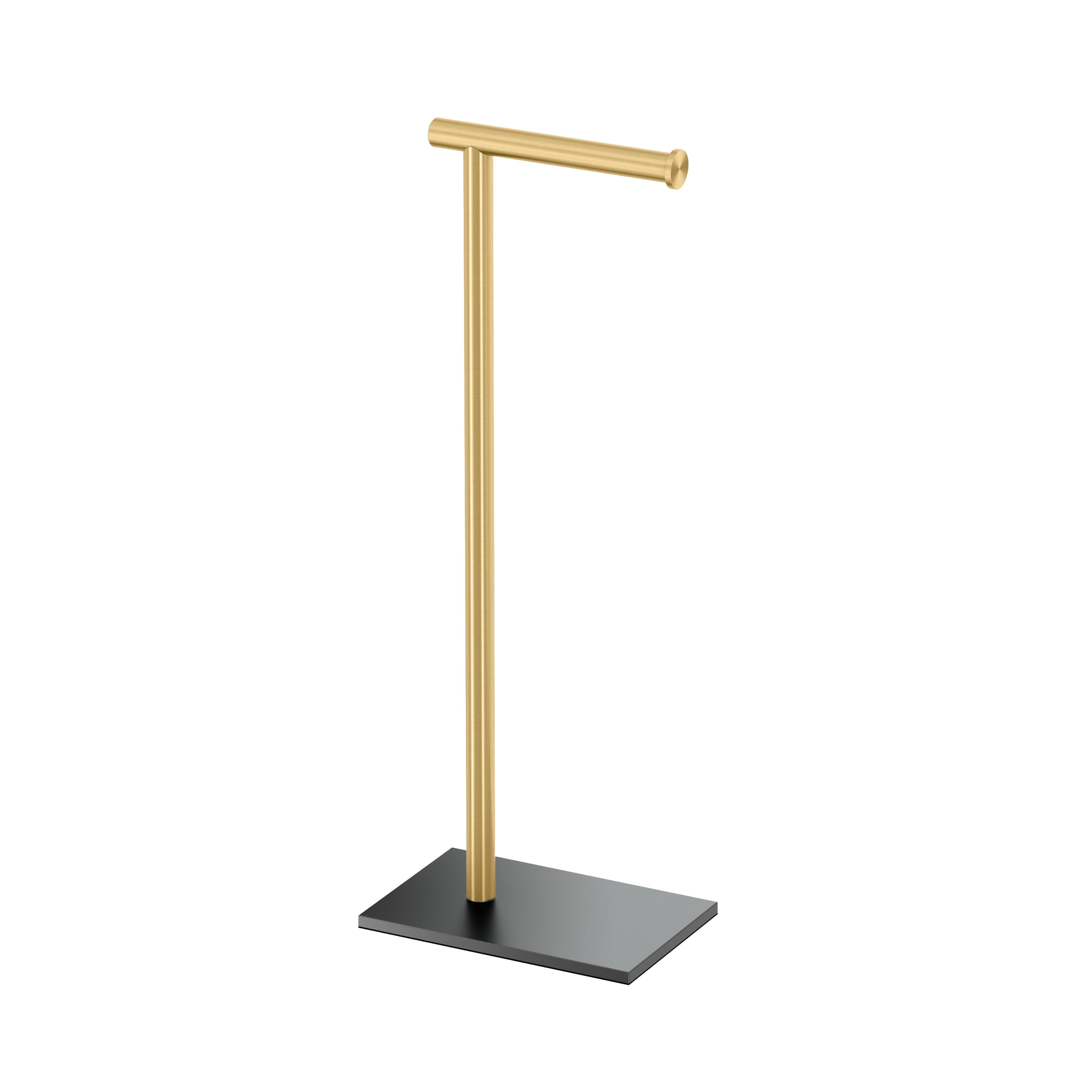 Matte Black and Brass 22.25" Freestanding Toilet Paper Holder