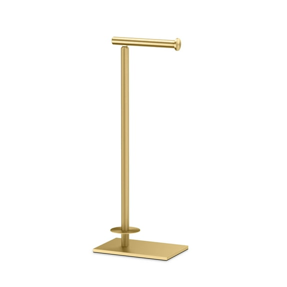 Gatco 1443B Square Standing Toilet Paper Holder with Storage Holder, Brushed Brass