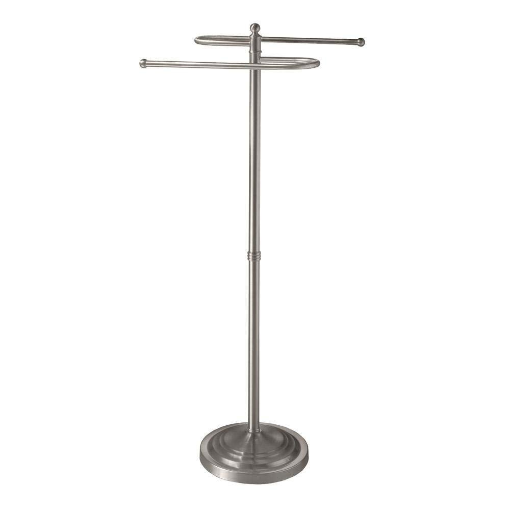 Satin Nickel Freestanding Double Towel Rack with Weighted Base