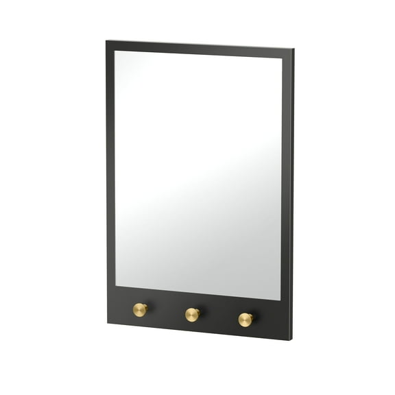 Gatco Glamorous 29" Mirror with 3 Hooks, Matte Black/Brushed Brass