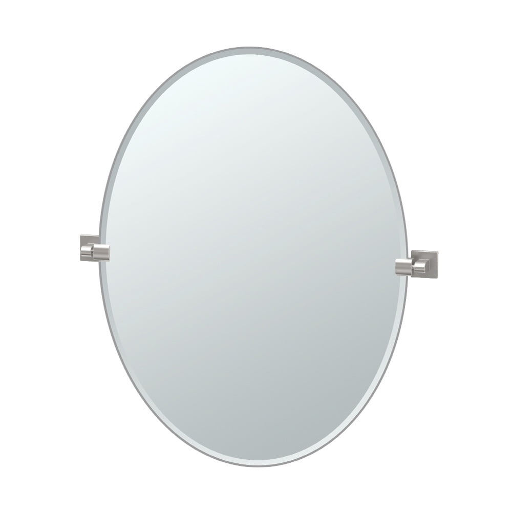 Gatco 4649LG Glam Large Oval Bathroom Mirror - Satin Nickel Finish, Easy Mount