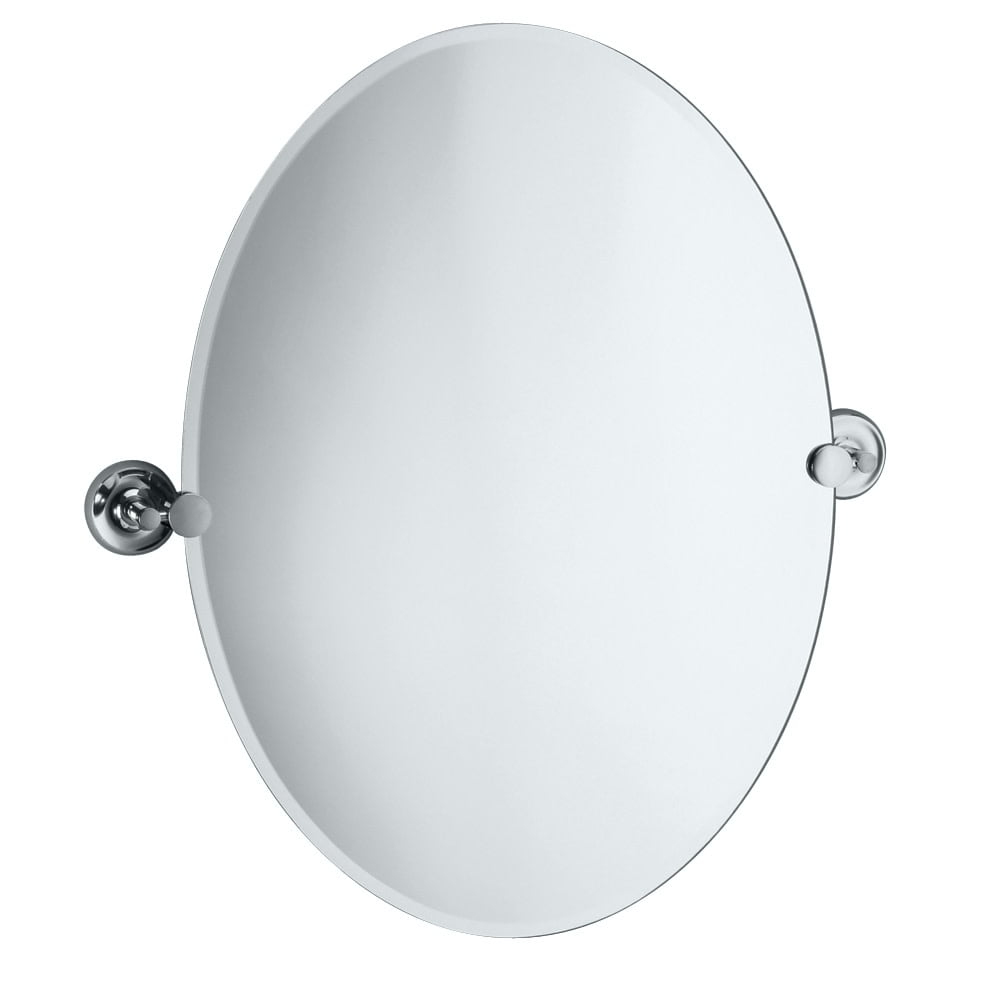 Frameless Oval Chrome Vanity Mirror with Beveled Glass