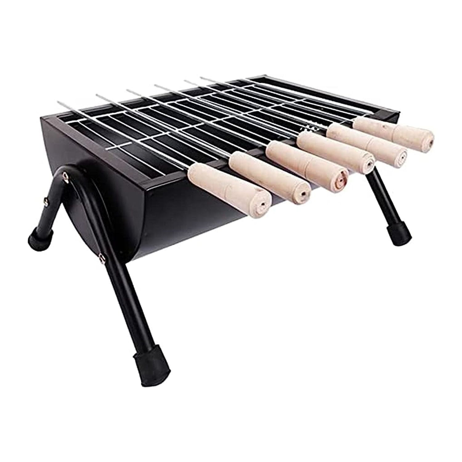Gate Garden Half Barrel Grill 6 Skewers Black Tandoor Barbecue Grill Set With Skewers and Charcoal Tray Foldable and Portable BBQ Grill