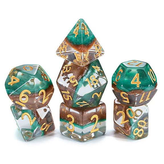Gate Keeper Games and Dice: Eclipse Dice: Treant Dice - 7pc Set, Green & Brown, Pearlescent Swirl, 7 Resin Dice for Role Playing Games
