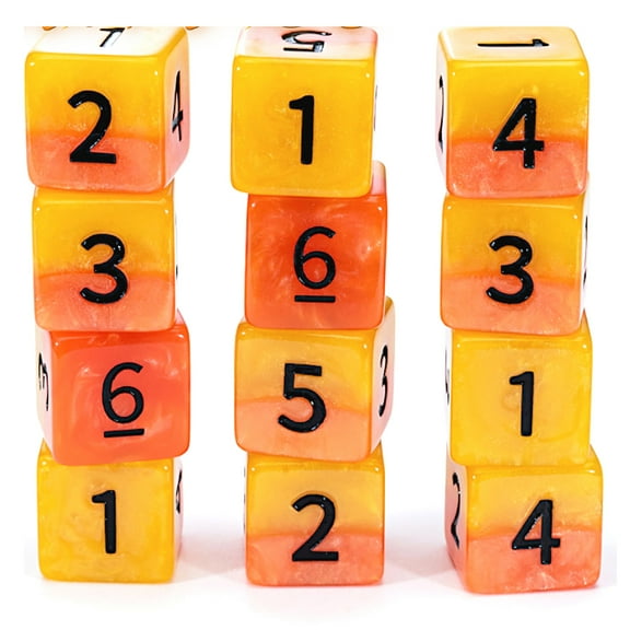 Gate Keeper Games and Dice: Halfsies Dice: Phoenix Dice - 12dc Fiery Orange & Yellow, Pearlescent Swirl, Resin Dice for Role Playing Games