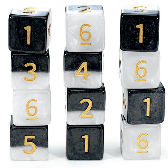 Gate Keeper Games and Dice: Halfsies Dice: Yin Yang -12d6 Black & White, Pearlescent Swirl, Resin Dice for Role Playing Games