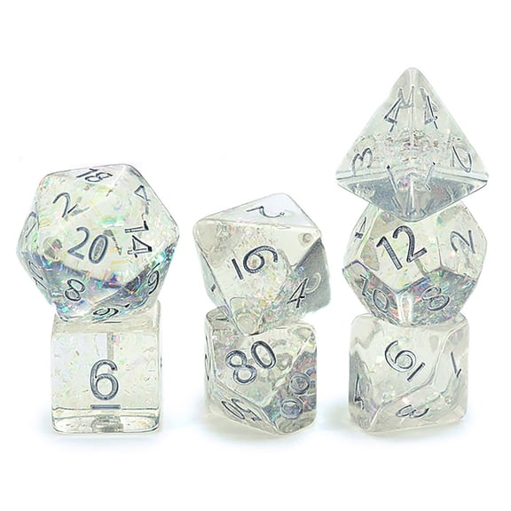 Gate Keeper Games and Dice: Holographic Dice: Unicorn - 7pc Set, Transparent, Holographic Glitter Swirl, 7 Resin Dice for Role Playing Games
