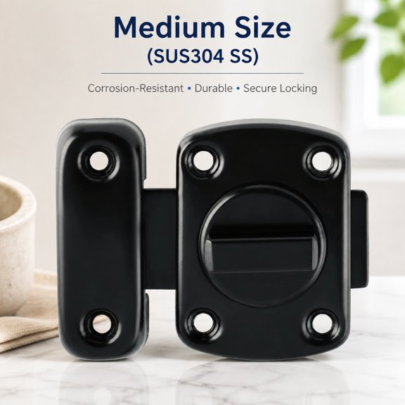 Gate Latch Slide Bolt Lock, Medium Size Double Sided Rotate Gate Hardware, SUS304 Stainless Steel Slide Bolt for Storage Box, Cabinet, Shed Door Matte Black 63mmx55mm