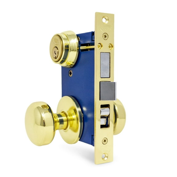 Gate Mortise Keyed Lockset - Left Hand - Polished Brass US3 Finish - 2-1/2" Backset - 2 SC1 Keys