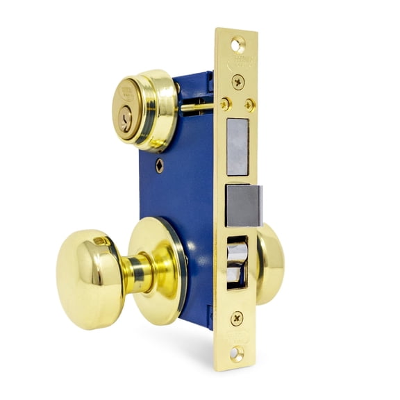 Premier Lock Keyed Gate Mortise Lockset, Left-Handed, Polished Brass US3 Finish, 2-1/2 in. Backset, 2 SC1 Keys