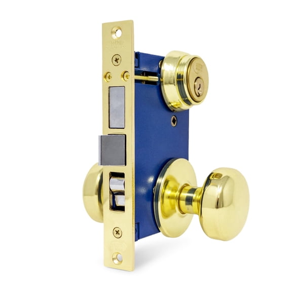 Premier Lock Keyed Gate Mortise Lockset, Right-Handed, Polished Brass US3 Finish, 2-1/2 in. Backset, 2 SC1 Keys