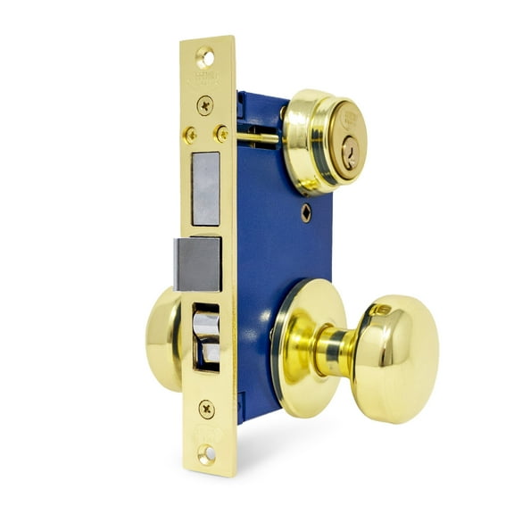 Gate Mortise Keyed Lockset - Right Hand - Polished Brass US3 Finish - 2-1/2" Backset - 2 SC1 Keys