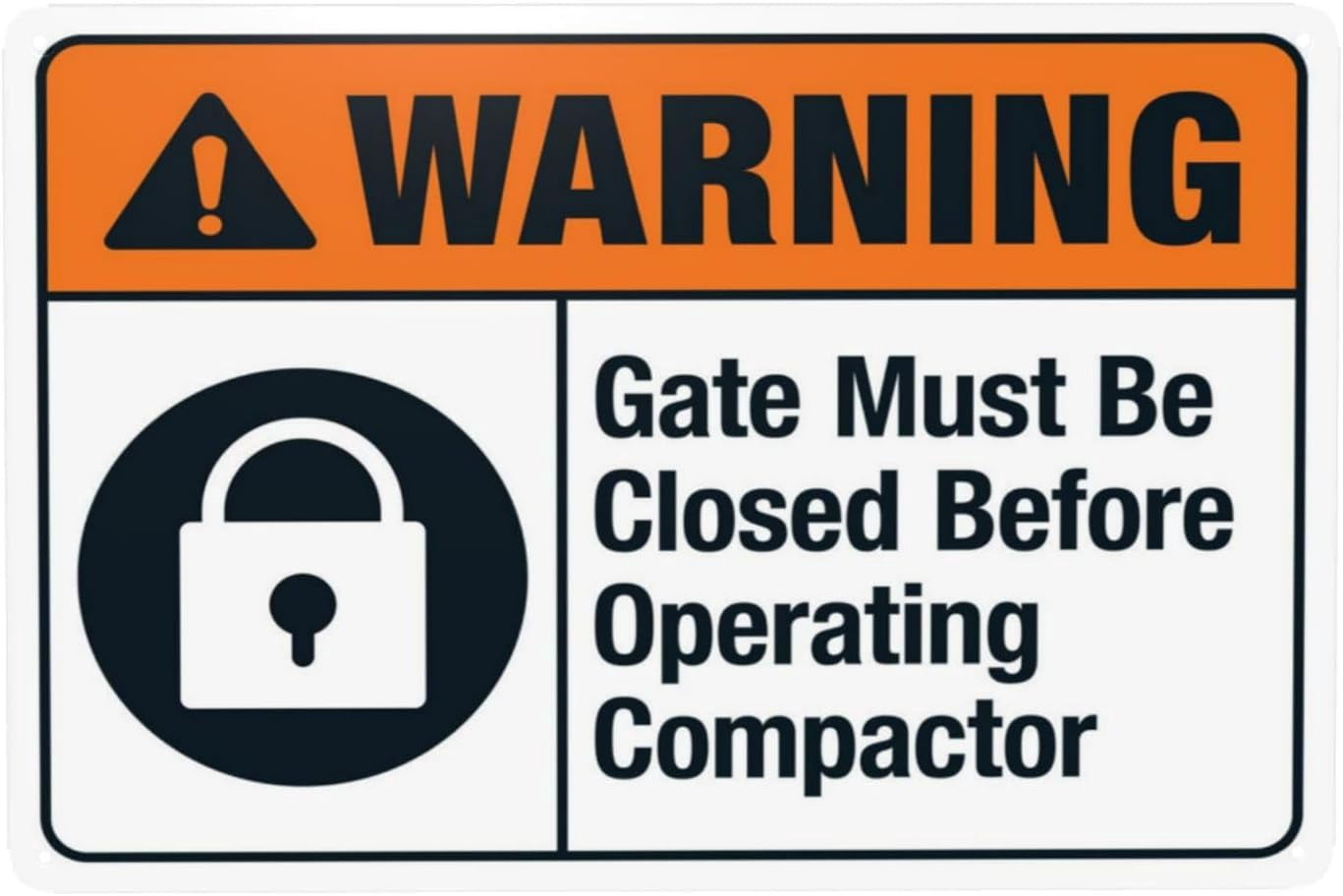 Compactor On Button Sign Gate Must Be Closed Before Operating Compactor Warning Sign, Security ...