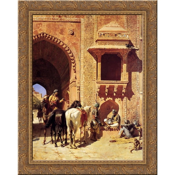 Gate Of The Fortress At Agra, India 24x20 Gold Ornate Wood Framed Canvas Art by Edwin Lord Weeks