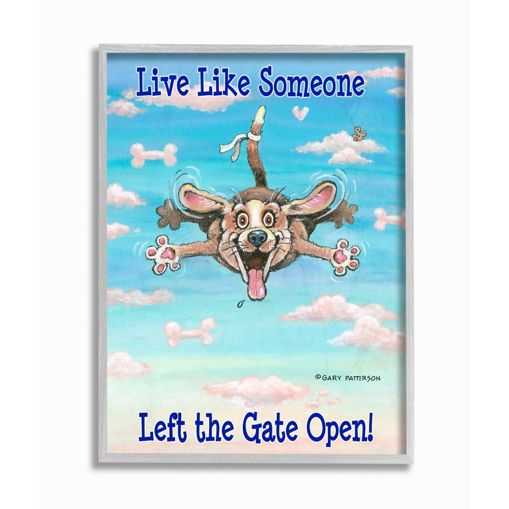 Gate Open Funny Cartoon Pet Dog Design Gray Farmhouse Rustic Framed Giclee Texturized Art by Gary Patterson