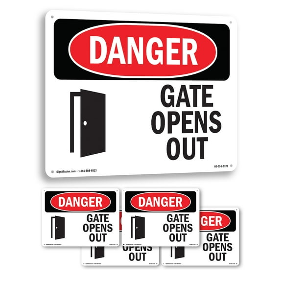 Gate Opens Out OSHA Danger Aluminum Sign 14 Inch x 10 Inch - 5 Pack