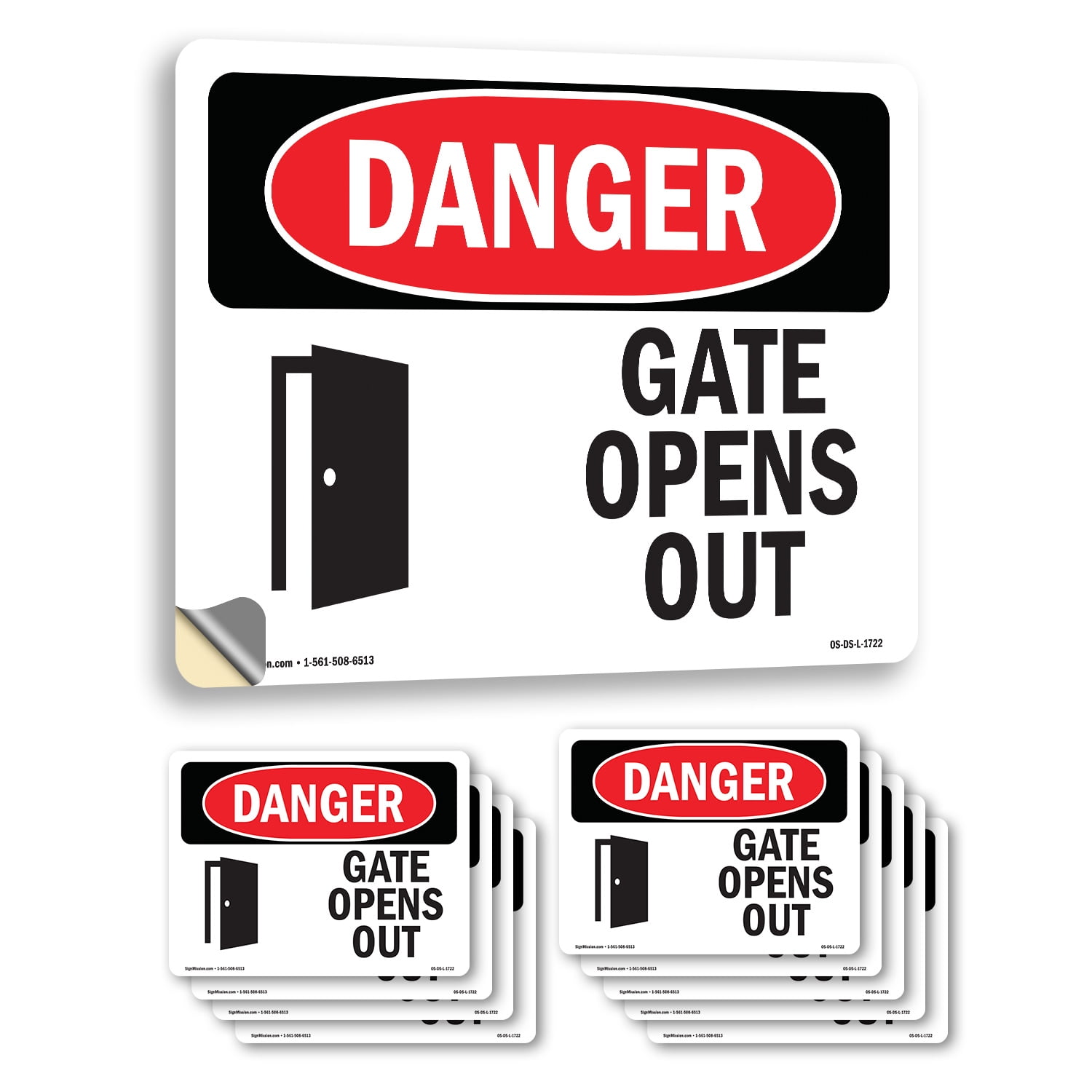 Gate Opens Out OSHA Danger Vinyl Decal Label 24 Inch x 18 Inch - 10 ...