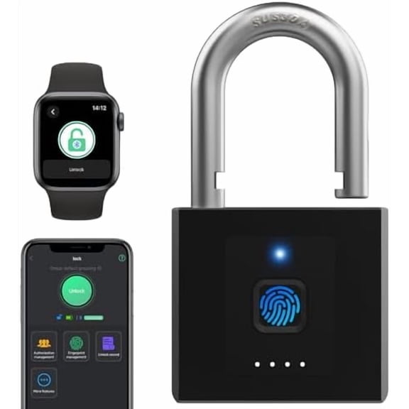 Gate Padlock Combination Padlock: Fingerprint Phone App Locker Lock - Keyless Padlock Outdoor Waterproof Heavy Duty 1CM Shackle Support iOS Watch$$Tools & Hardware Other