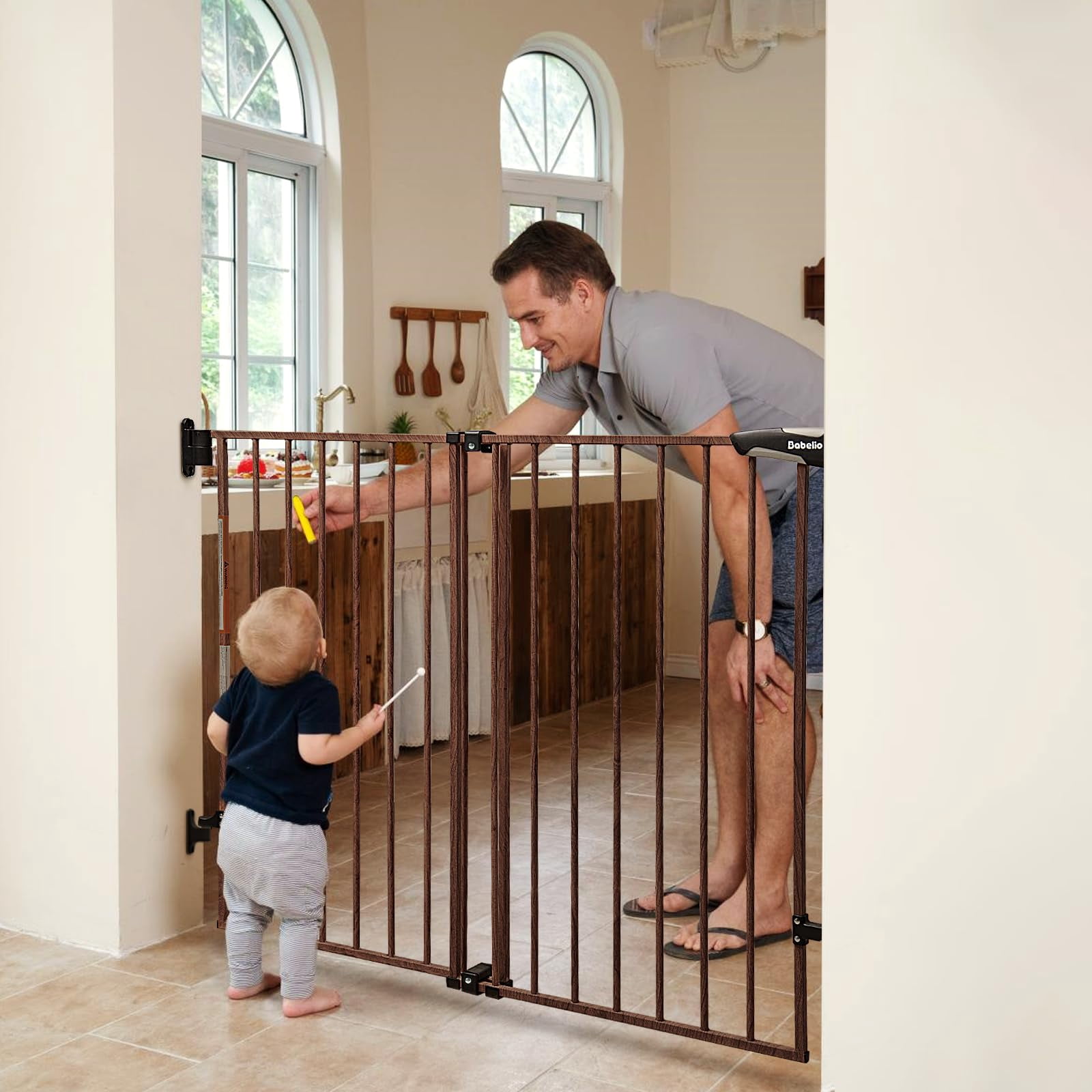 Gate for Stairs & Doorways, 26-43" W 34" H Extra Tall| No Bottom Bar| Easy Installation| One-handed Operation| Auto-close| Hardware Mount (Drill Needed) Safety Dog/Pet Gate Indoor (White)