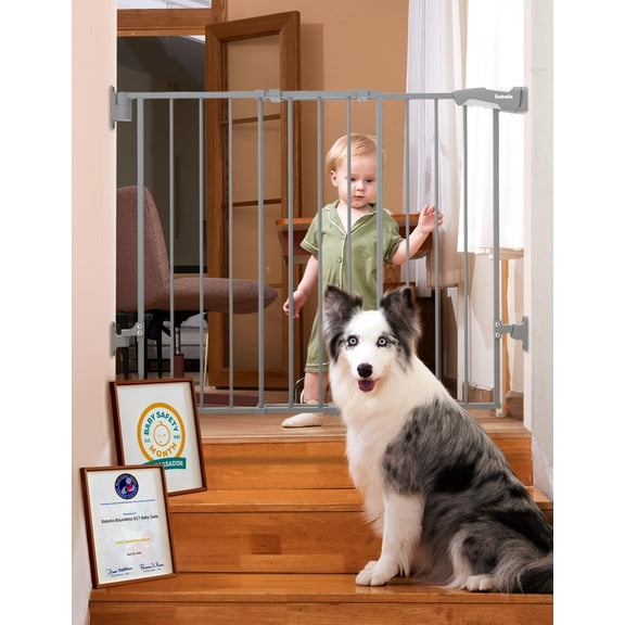 Gate for Stairs & Doorways, 26-43" W 34" H Extra Tall| No Bottom Bar| Easy Installation| One-handed Operation| Auto-close| Hardware Mount (Drill Needed) Safety Dog/Pet Gate Indoor (White)