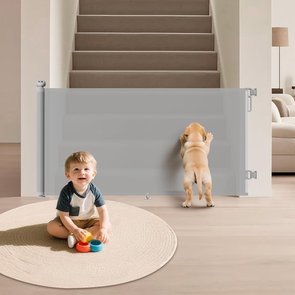 Gate for Stairs & Doorways, 34" Tall Extends to 55" Wide, Pet Gate with Anti-Crawling Hook, Safety Gate for Toddlers, Doorways, Hallways, Indoor, Gray