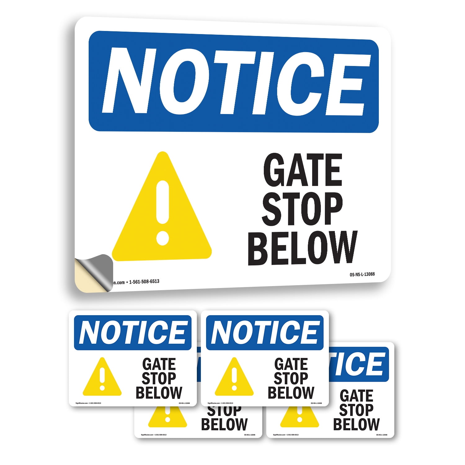 Gate Stop Below With Symbol OSHA Notice Vinyl Decal Label 14 Inch x 10 ...