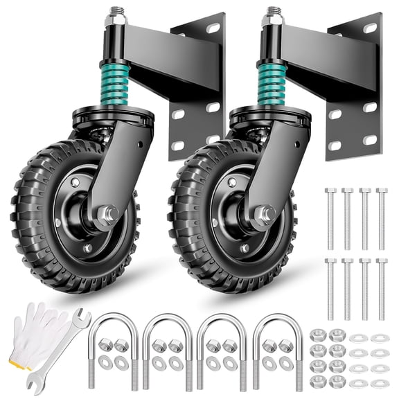 Gate Wheel, 6 Inch Wheel Diameter, Heavy Duty Spring-Loaded Caster for Metal Tube & Large Wooden Gates, Black, 2 Pack