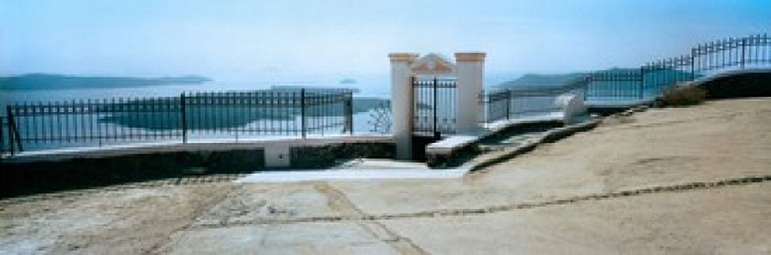 Gate and fence Santorini Greece Canvas Art - Panoramic Images (18 x 6)