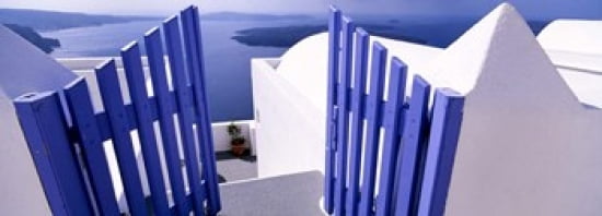 Gate at the terrace of a house Santorini Cyclades Islands Greece Canvas Art - Panoramic Images (36 x 13)