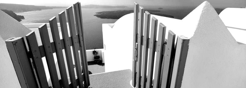 Gate at the terrace of a house Santorini Cyclades Islands Greece Canvas Art - Panoramic Images (7 x 18)