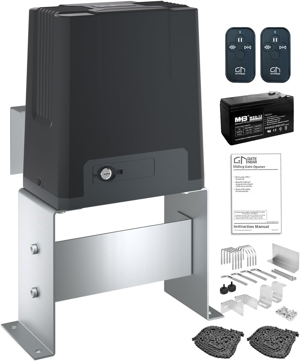 GateNear Automatic Sliding Gate Opener up to 1400lb with 2 Remote