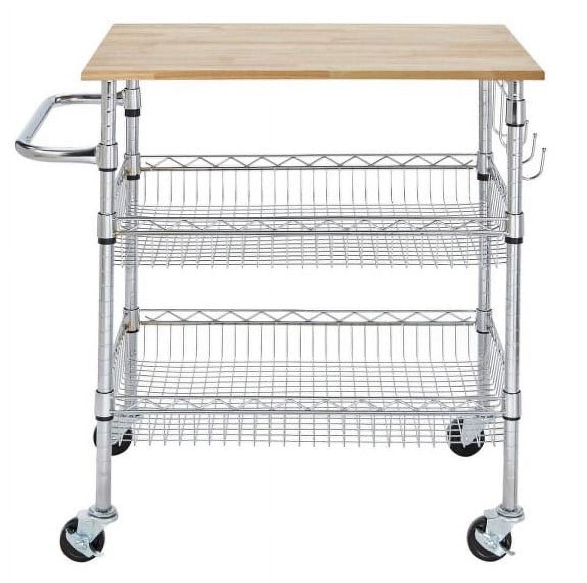 Gatefield Chrome Kitchen Cart with Natural Wood Top