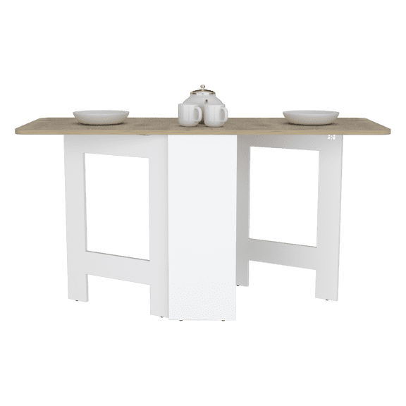 Gateleg Folding Table Space-Saving with Compact Design, White / Macadamia - Living Room