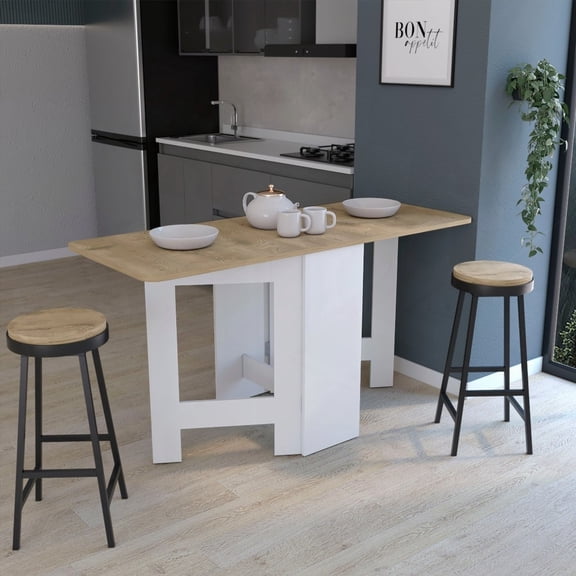 Gateleg Folding Table for Space-Saving with Compact Design in White / Macadamia for Living Room