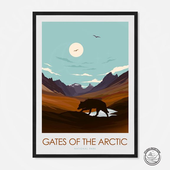 Gates Of Arctic Travel Alaskan National Park Of Brooks Range Wolf Poster, Travel Inspired Home And Office Decor