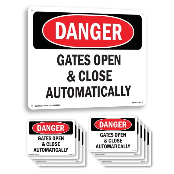 Gates Open And Close Automatically OSHA Danger Aluminum Sign 14 Inch x 10 Inch - 10 Pack