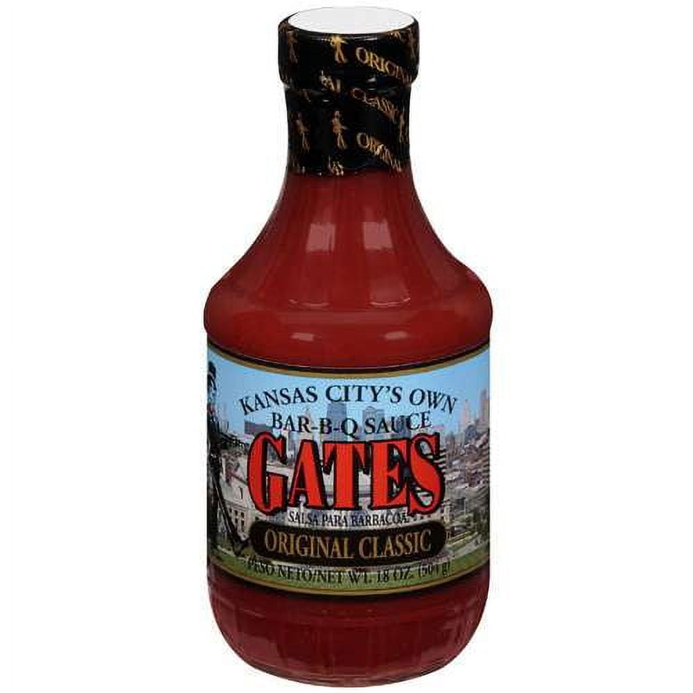 Gates Original Classic BarBQ Sauce, 18 oz. size. is a savory, ketchup based barbeque (barbecue