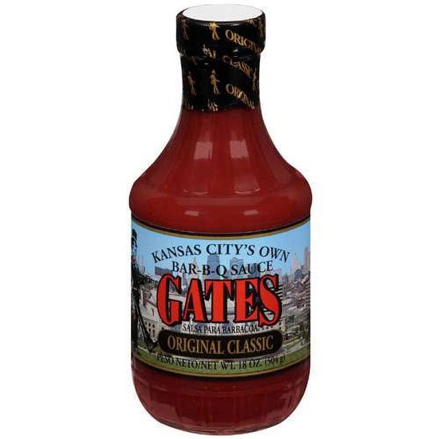 Gates Original Classic BarBQ Sauce, 18 oz. size. is a savory, ketchup based barbeque (barbecue